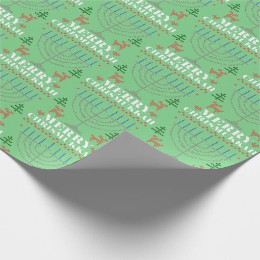 Merry Chrismukkah Pixel Reindeer und Menorah Geschenkpapier (Ecke)