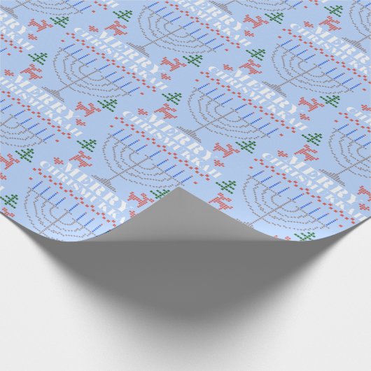 Merry Chrismukkah Pixel Reindeer und Menorah Geschenkpapier (Ecke)
