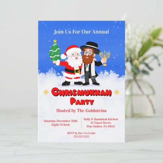 Merry Chrismukkah Santa trifft das Rabbiner-Party Einladung (Stehend Vorderseite)