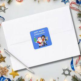 Merry Chrismukkah Santa trifft das Rabbiner-Party Quadratischer Aufkleber