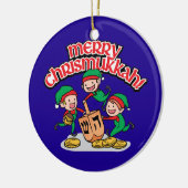 Merry Chrismukkkah mit Elves und Dreidels Keramikornament (Links)