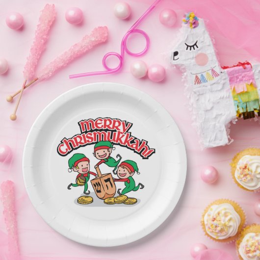 Merry Chrismukkkah mit Elves und Dreidels Pappteller (Party)