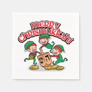 Merry Chrismukkkah mit Elves und Dreidels Serviette
