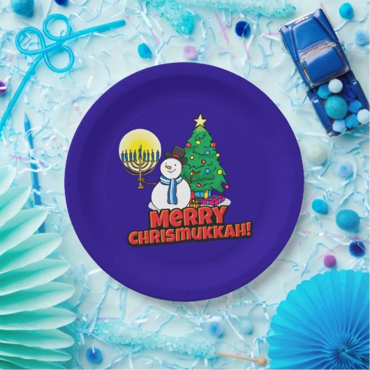 Merry Chrismukkkah mit Snowman und Menorah Pappteller (Party)