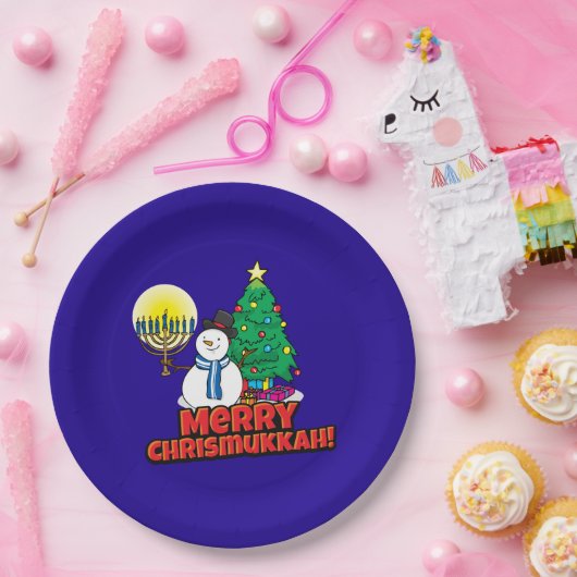 Merry Chrismukkkah mit Snowman und Menorah Pappteller (Party)