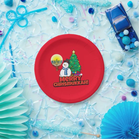 Merry Chrismukkkah mit Snowman und Menorah Pappteller (Party)
