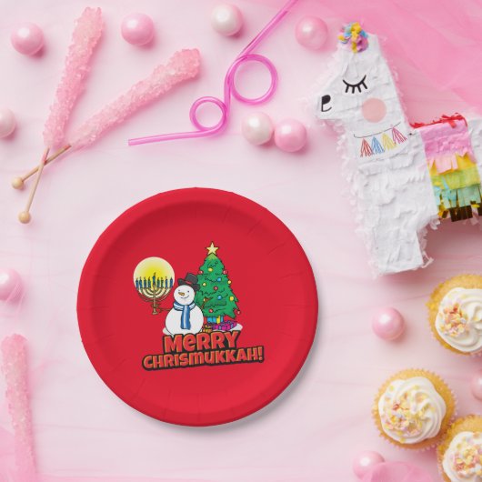 Merry Chrismukkkah mit Snowman und Menorah Pappteller (Party)