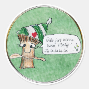Merry ChrisMUSH Cartoon Mushroom Runder Aufkleber