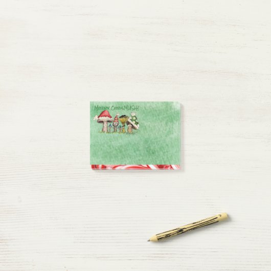 Merry ChrisMUSH Cartoon Mushrooms Post-it Klebezettel (Auf Schreibtisch)