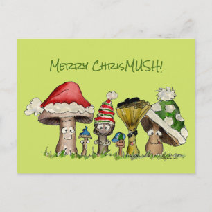 Merry ChrisMUSH Christmas Mushrooms Cartoon Feiertagspostkarte