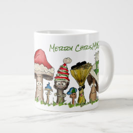Merry ChrisMUSH Christmas Mushrooms Cartoon Jumbo-Tasse