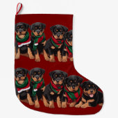 Merry Chrismutts Rottweiler Welpen tragen Scarf Großer Weihnachtsstrumpf (Vorderseite)