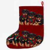 Merry Chrismutts Rottweiler Welpen tragen Scarf Großer Weihnachtsstrumpf (Rückseite)