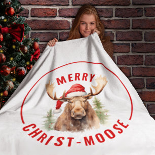 Merry Christ-moose Funny Christmas Moose Fleecedecke