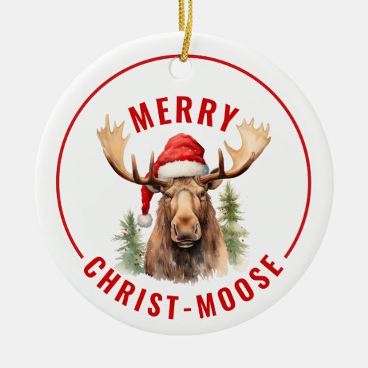 Merry Christ-moose Funny Christmas Moose Keramik Ornament (Vorne)