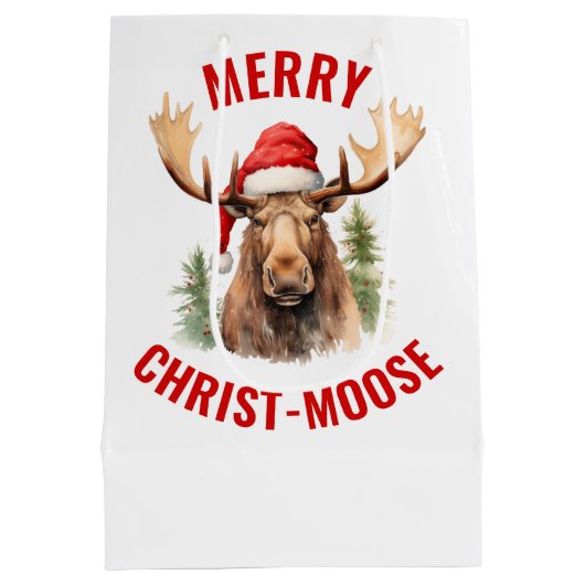 Merry Christ-moose Funny Christmas Moose Mittlere Geschenktüte (Rückseite)