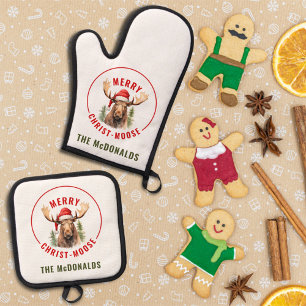 Merry Christ-moose Funny Christmas Moose Ofenhandschuh & Topflappen-Set