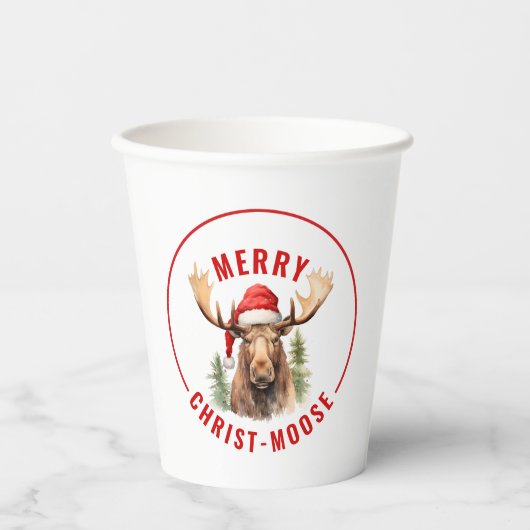 Merry Christ-moose Funny Christmas Moose Pappbecher (Vorderseite)