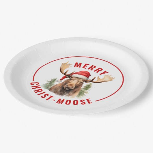 Merry Christ-moose Funny Christmas Moose Pappteller (Schrägansicht)