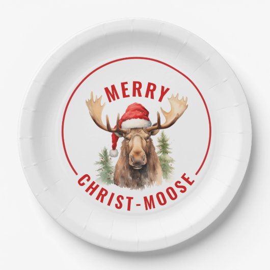 Merry Christ-moose Funny Christmas Moose Pappteller (Vorderseite)