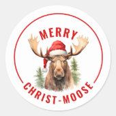 Merry Christ-moose Funny Christmas Moose Runder Aufkleber (Vorderseite)