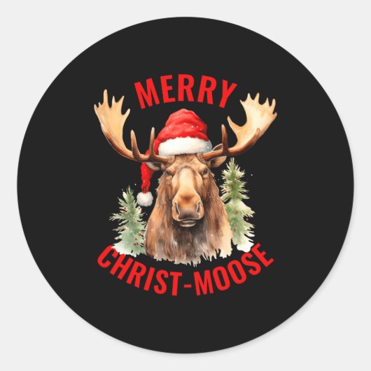 Merry Christ Moose Funny Christmas Moose  Runder Aufkleber (Vorderseite)