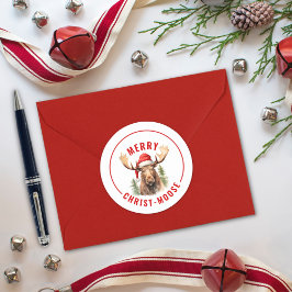 Merry Christ-moose Funny Christmas Moose Runder Aufkleber
