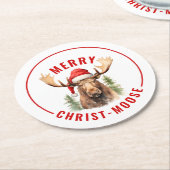 Merry Christ-moose Funny Christmas Moose Runder Pappuntersetzer (Angewinkelt)