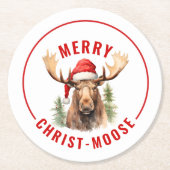 Merry Christ-moose Funny Christmas Moose Runder Pappuntersetzer (Vorderseite)