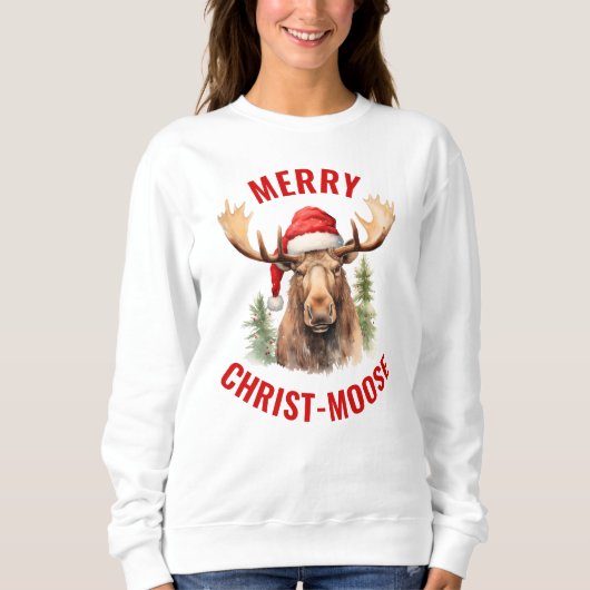 Merry Christ-moose Funny Christmas Moose Sweatshirt (Vorderseite)