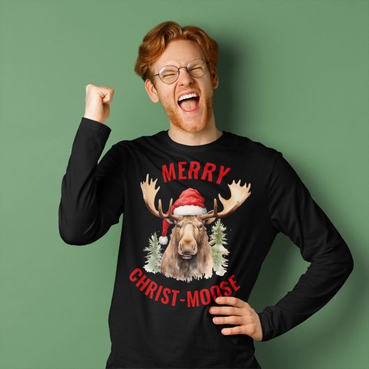 Merry Christ-moose Funny Christmas Moose T-Shirt