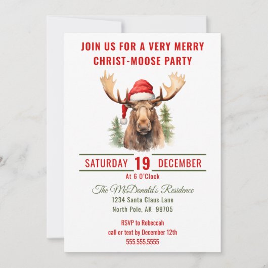 Merry Christ-moose Funny Moose Weihnachts-Party Einladung (Vorderseite)