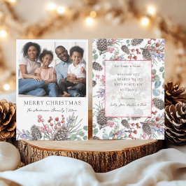 Merry Christams Watercolor Foliage & Foto Feiertagskarte