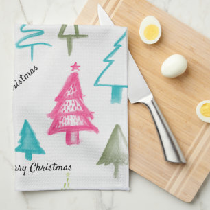 Merry Christma Multicolor Abstrakt Holiday Trees Geschirrtuch