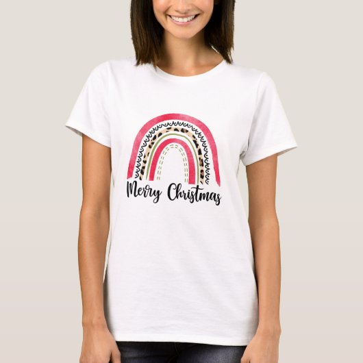 Merry Christma rosa Regenbogen T-Shirt (Vorderseite)