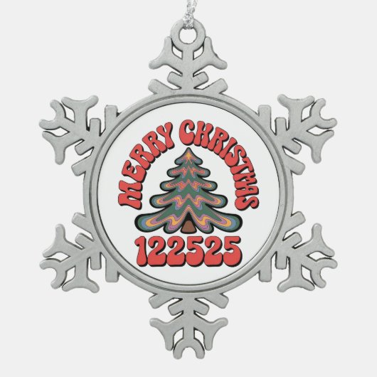 Merry Christmas 122525 Schneeflocken Zinn-Ornament (Vorderseite)
