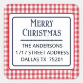 Merry Christmas 1.5" Address Gingham Sticker (Vorderseite)