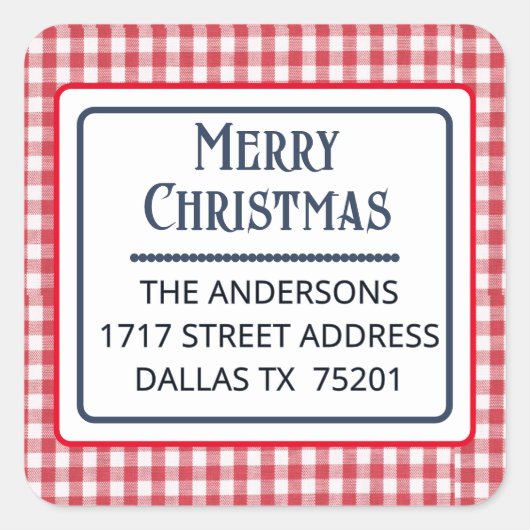 Merry Christmas 1.5" Address Gingham Sticker (Vorderseite)