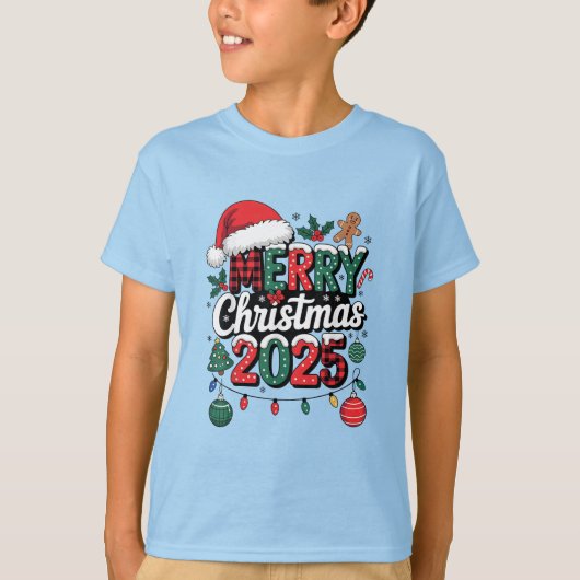 Merry Christmas 2025 Family Funny Santa Hat Pajama T-Shirt (Vorderseite)