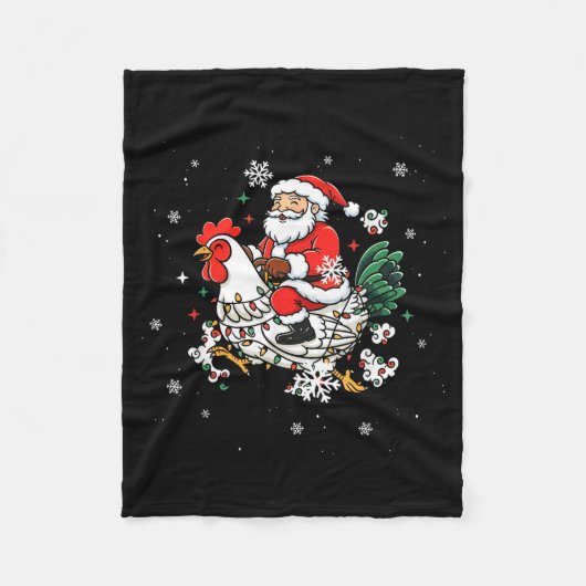 Merry Christmas 2025 Funny Santa Riding Chicken Ch Fleecedecke (Vorderseite)