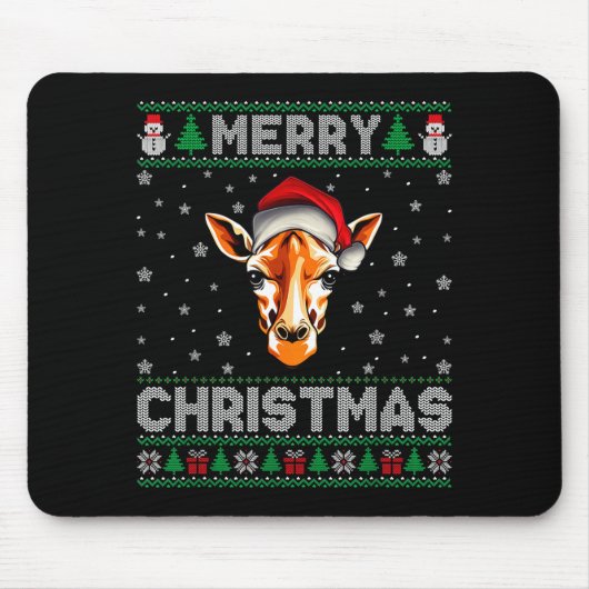 Merry Christmas 2025 Giraffe Santa Hat Ugly Xmas Mousepad (Vorne)
