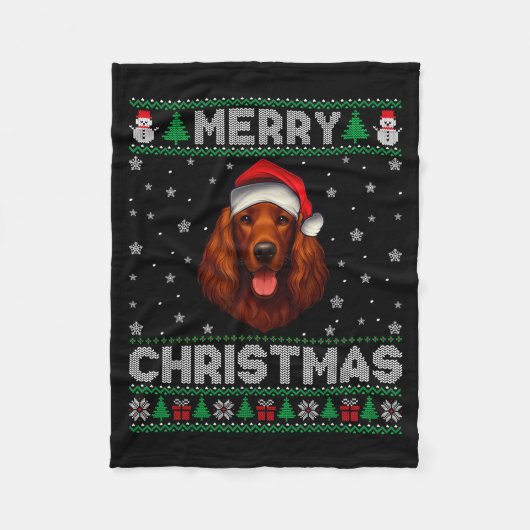 Merry Christmas 2025 Irish Setter Santa Hat Ugly X Fleecedecke (Vorderseite)