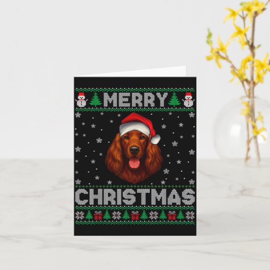 Merry Christmas 2025 Irish Setter Santa Hat Ugly X Karte (Gelbe Blume)