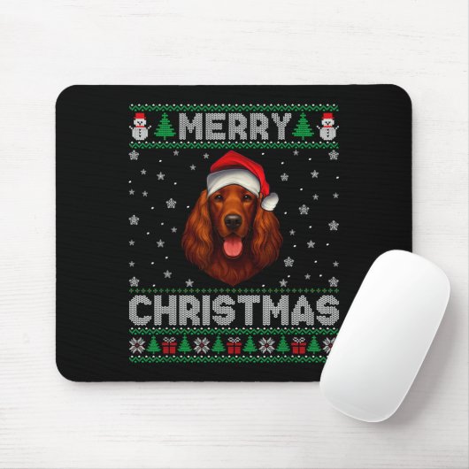 Merry Christmas 2025 Irish Setter Santa Hat Ugly X Mousepad (Mit Mouse)