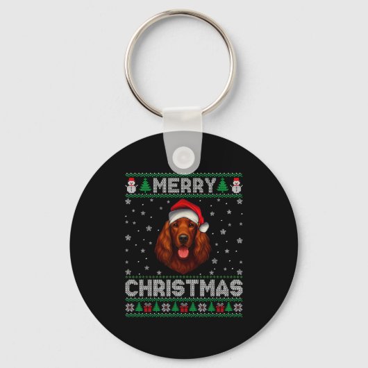 Merry Christmas 2025 Irish Setter Santa Hat Ugly X Schlüsselanhänger (Vorderseite)