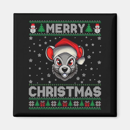 Merry Christmas 2025 Rat Santa Hat Ugly Xmas  Magnet (Vorne)