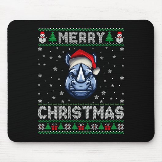 Merry Christmas 2025 Rhino Santa Hat Ugly Xmas Lon Mousepad (Vorne)