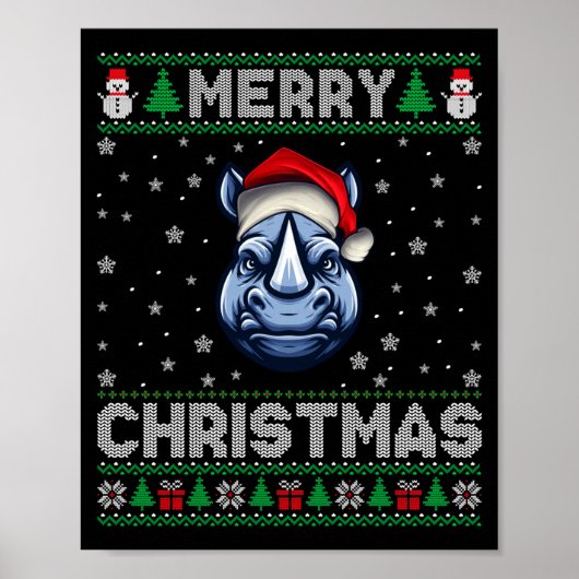 Merry Christmas 2025 Rhino Santa Hat Ugly Xmas Lon Poster (Vorne)