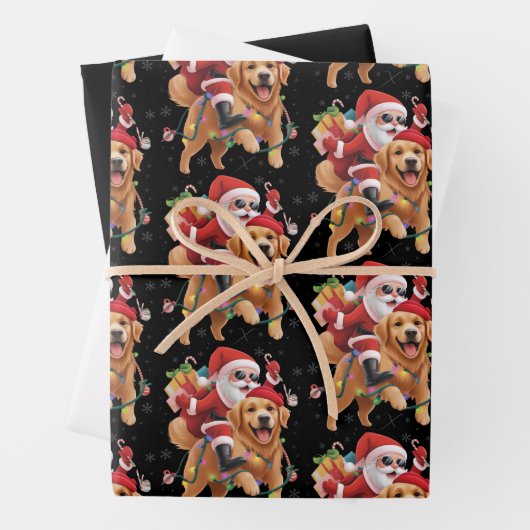 Merry Christmas 2025 Santa Riding Golden Retriever Geschenkpapier Set (Beispiel)