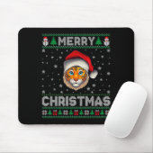 Merry Christmas 2025 Tiger Santa Hat Ugly Xmas Mousepad (Mit Mouse)